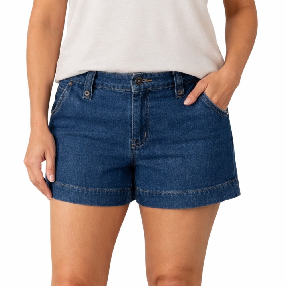 Madison Denim Shorts Sz 14‎ Blue Mid-Rise 10.5” Rise 5” Inseam Cuffed  Utility